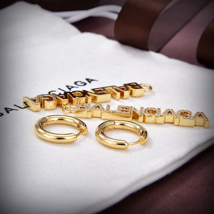 18K Balenciaga Typo Mirror Hoop Crystals Earrings