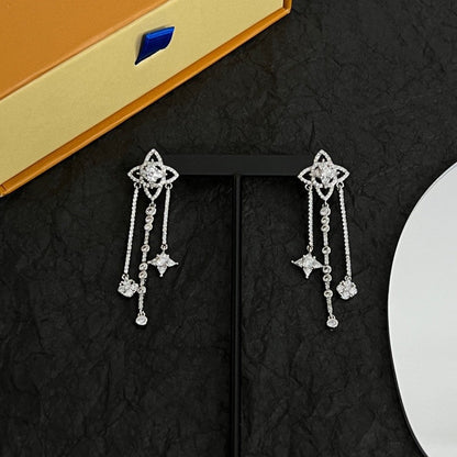 18K Louis Vuitton Diamond Flowers Long Earrings