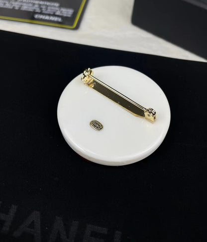 18K  Chanel Red Heart Resin Brooch