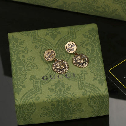18K Double Gucci Lion Pendant Earrings