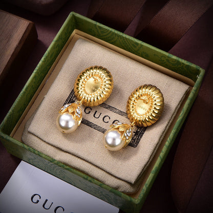 18K Double Gucci Pearl Earrings