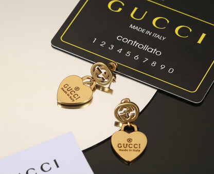 18K Double Gucci Heart Pendant Earrings