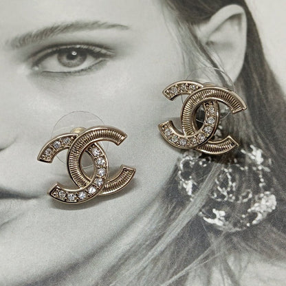18K  Chanel Vintage Diamond Gold Earrings