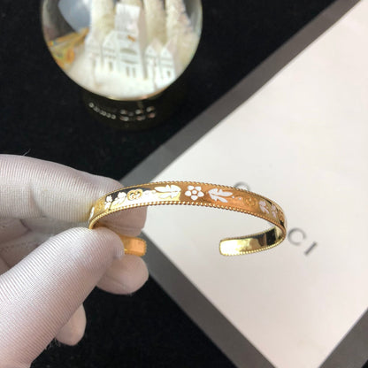 18K Double Gucci Icon Blossom Enamel Bangle Bracelet