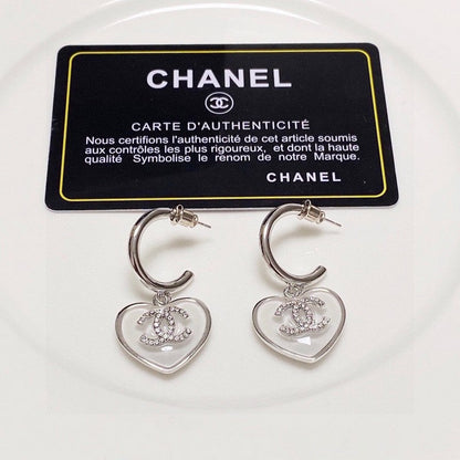 18K  Chanel White Heart Earrings