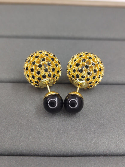 18K Dior Tribales Black Stone-Effect Resin Pearls Earrings