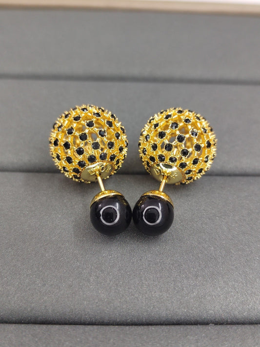 18K Dior Tribales Black Stone-Effect Resin Pearls Earrings