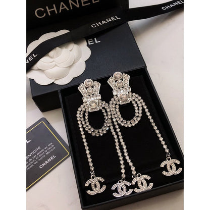 18K  Chanel Tassel Crystal Earrings
