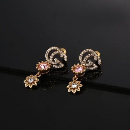 18K Double Gucci Flower Crystal Earrings