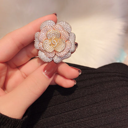 18K  Chanel Pink Flower Diamond Brooch