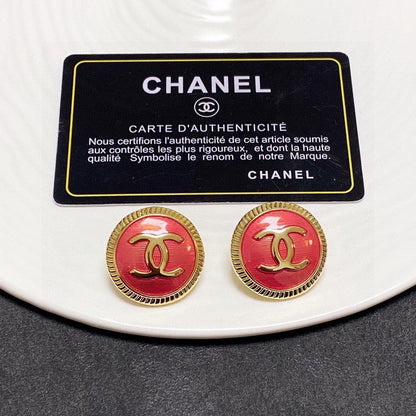 18K  Chanel Pink Round Earrings