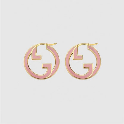 18K Double Gucci Pink Hollow Earrings