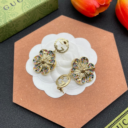 18K Double Gucci Color Crystals Flower Earrings