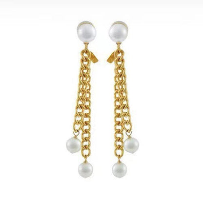 18K Celine Pearls Long Earrings