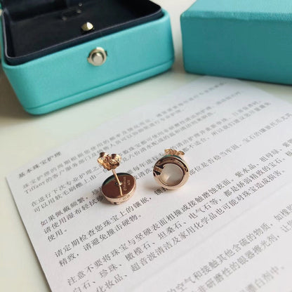 18K Tiffany Mother-Of-Pearl Circle Earrings