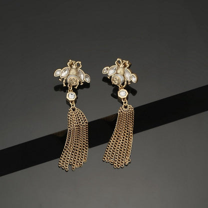 18K Double Gucci Bee Tassel Crystal Earrings