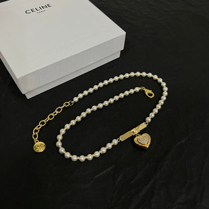 18K Celine Heart Pearl Necklace