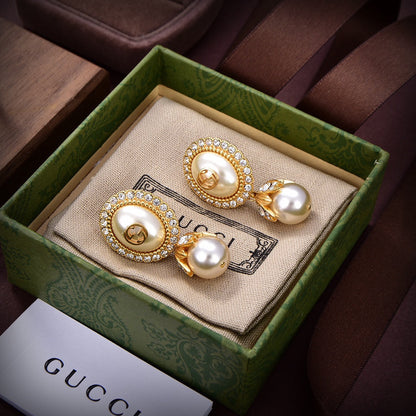 18K Double Gucci Pearl Earrings