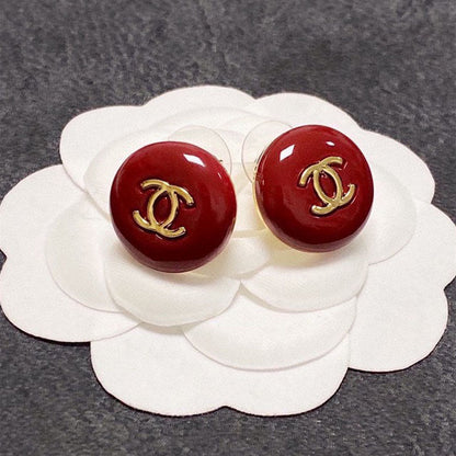 18K  Chanel Wine Red Round Earrings