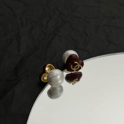 18K  Chanel Red Heart Earrings