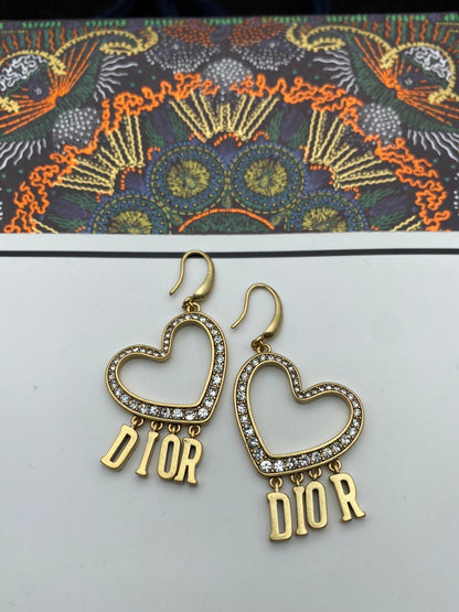 18K Dior Heart Crystal Earrings