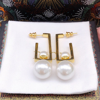 18K Dior Square Pearl Earrings