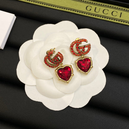 18K Double Gucci Red Crystal Earrings