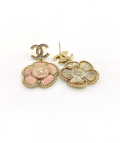 18K  Chanel Pink Flower Earrings