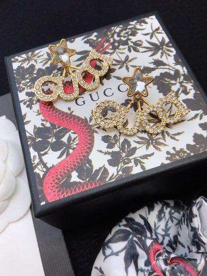 18K Double Gucci Script Star Earrings