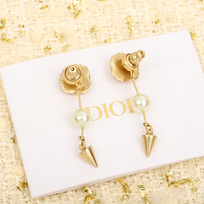 18K Dior Pearl Pendant Earrings