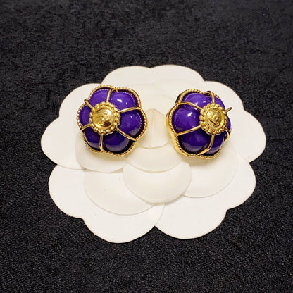 18K  Chanel Purple Flowers Earrings