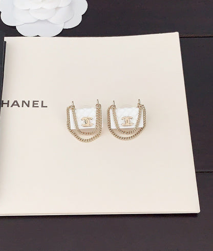 18K  Chanel White Bag Earrings