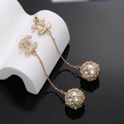 18K  Chanel Pearl Long Earrings