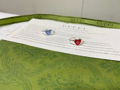 Double Gucci Interlocking Gucci Blue Enamel Heart Ring