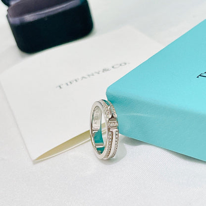 18K Tiffany Narrow Pave Diamond Ring