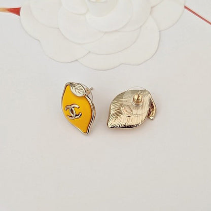 18K  Chanel Yellow Leaf Gold Earrings