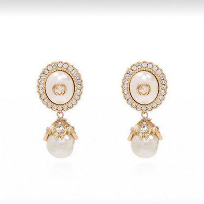 18K Double Gucci Pearl Earrings