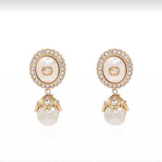18K Double Gucci Pearl Earrings