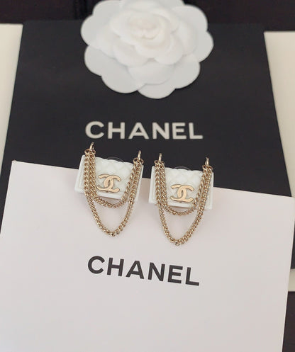18K  Chanel White Bag Earrings