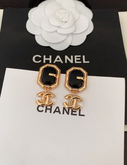 18K  Chanel Pendant Leather Earrings