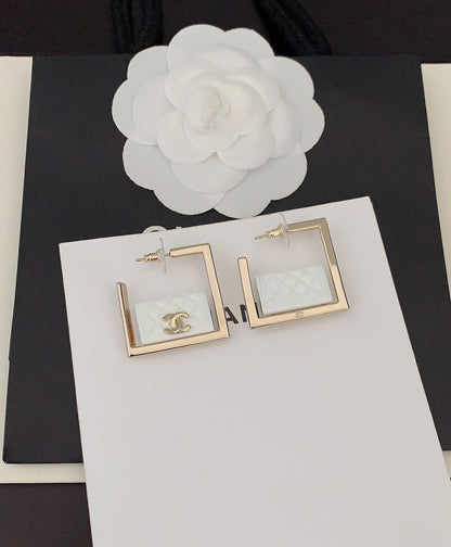 18K  Chanel White Bag Pendant Earrings