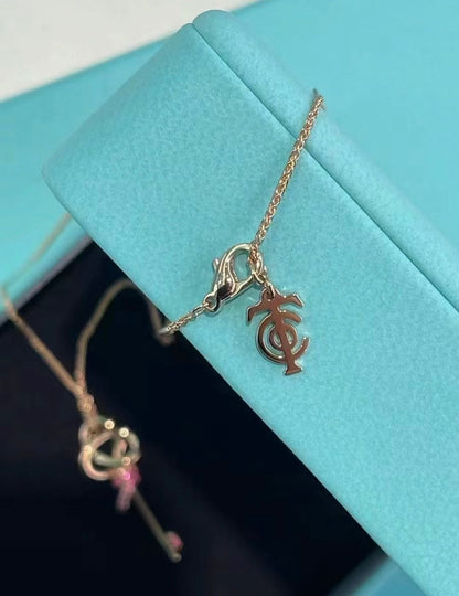 18K Tiffany Keys Woven Pink Diamonds Medium Necklace