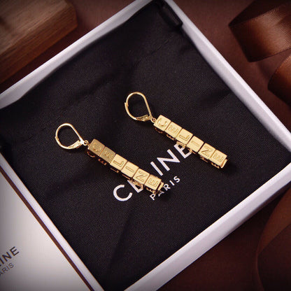 18K Celine Script Cube Earrings