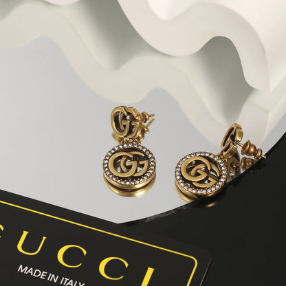 18K Double Gucci Crystals Vintage Earrings