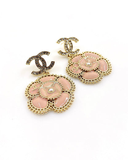 18K  Chanel Pink Flower Earrings