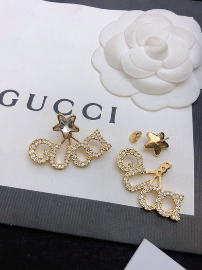 18K Double Gucci Script Star Earrings