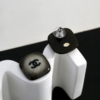 18K  Chanel Black Square Earrings