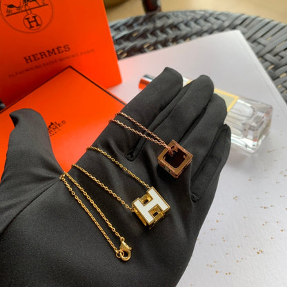 18K Cage D'H White Hermes Necklace