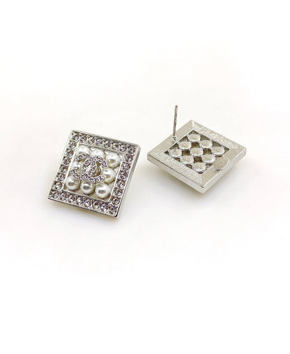 18K  Chanel Square Diamond Earrings