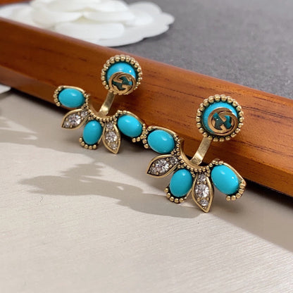 18K Double Gucci Blue Flowers Earrings